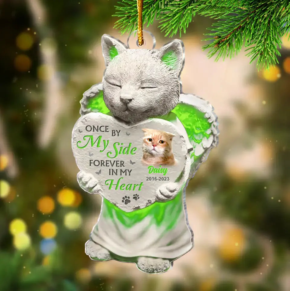 Personalized Cat Acrylic Ornament - Memorial Gift Idea For Cat Lovers - Upload Cat Photo - Once By My Side Forever In My Heart