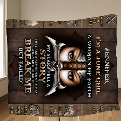 Personalized Female Warrior Fleece Throw Blanket & Quilt - Gift Idea For Warriors - I'm A June Girl