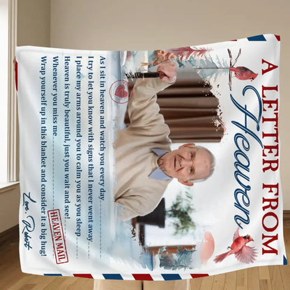 Personalized Memorial Photo Quilt/Fleece Throw Blanket - Memorial Gift Idea - Upload Photo - A Letter From Heaven