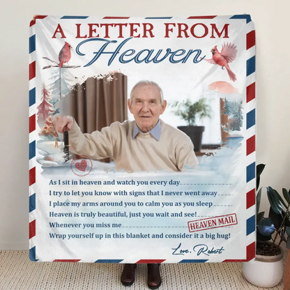 Personalized Memorial Photo Quilt/Fleece Throw Blanket - Memorial Gift Idea - Upload Photo - A Letter From Heaven