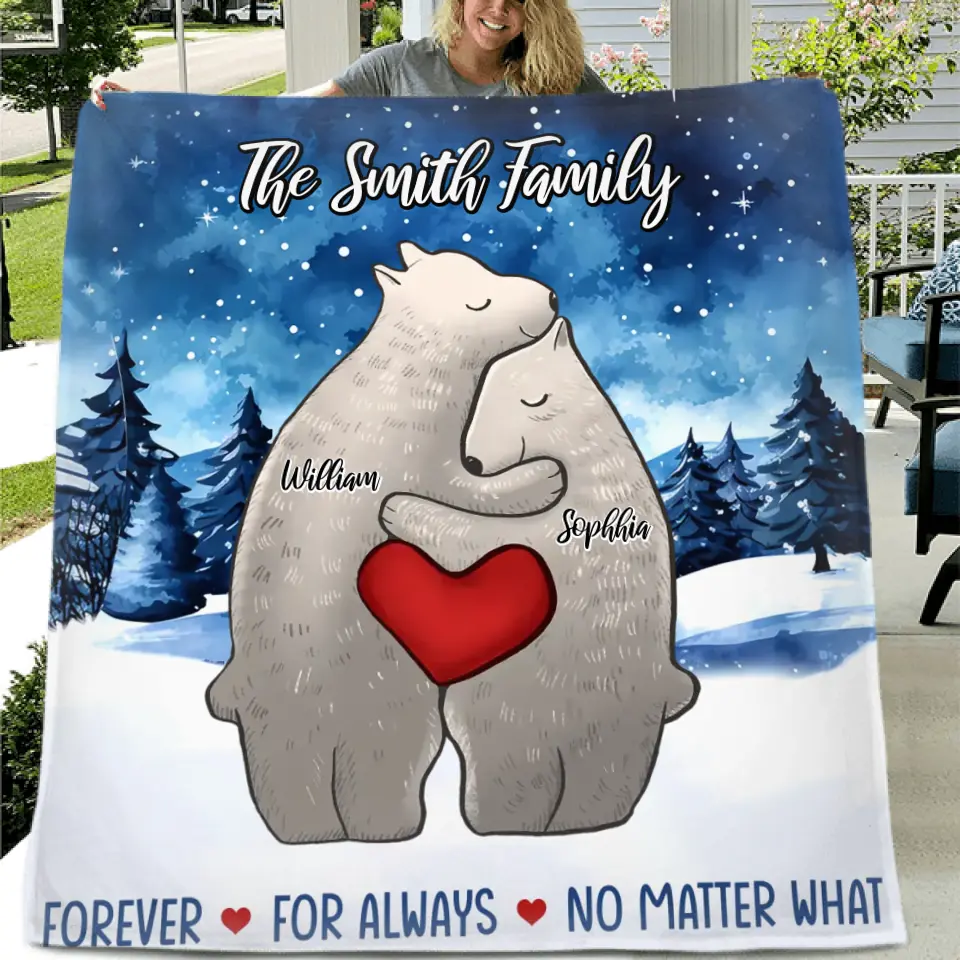 Personalized Family Bear Together Quilt/Fleece Throw Blanket - Gift Idea For Family/Memorial Gift - Couple/Parents With Up to 4 Kids - Forever For Always No Matter What