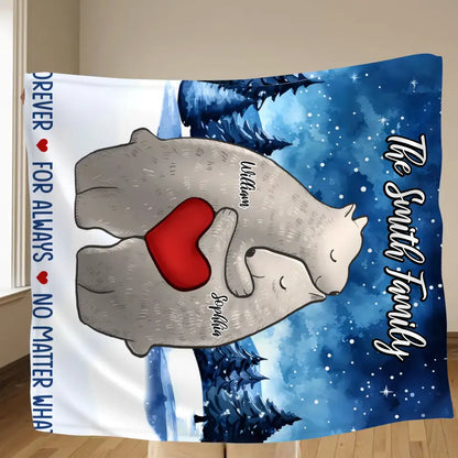 Personalized Family Bear Together Quilt/Fleece Throw Blanket - Gift Idea For Family/Memorial Gift - Couple/Parents With Up to 4 Kids - Forever For Always No Matter What