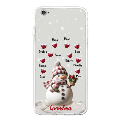 Custom Personalized Snowman Grandma Phone Case - Christmas Gift Idea For Grandma - Up to 10 Kids - Case For iPhone/Samsung