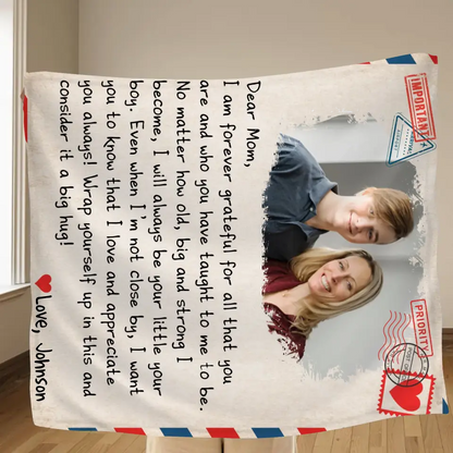 Personalized Mom & Son Photo Quilt/Fleece Throw Blanket - Gift Idea For Mom - Upload Photo - I Am Forever Grateful