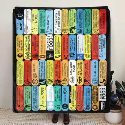 Personalized Pharmacy Labels Quilt/Fleece Throw Blanket - Gift Idea For Friends/Family Member/Pharmacist