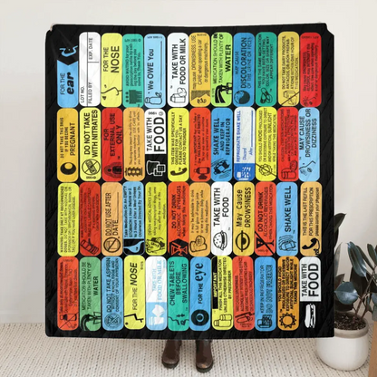 Personalized Pharmacy Labels Quilt/Fleece Throw Blanket - Gift Idea For Friends/Family Member/Pharmacist