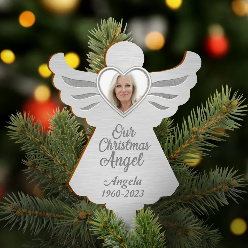 Personalized Memorial Angel Tree Topper - Upload Photo - Memorial Gift Idea for Christmas - Our Christmas Angel