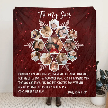 Personalized To My Son Photo Quilt/Fleece Throw Blanket - Gift Idea For Son - Upload Photo - Consider It A Big Hug