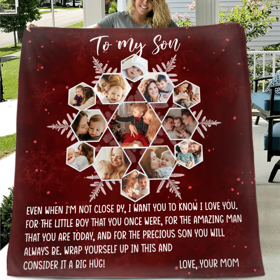 Personalized To My Son Photo Quilt/Fleece Throw Blanket - Gift Idea For Son - Upload Photo - Consider It A Big Hug