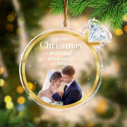Personalized Couple Acrylic Ornament - Upload Photo - Christmas Gift For Couple - Our First Christmas Married
