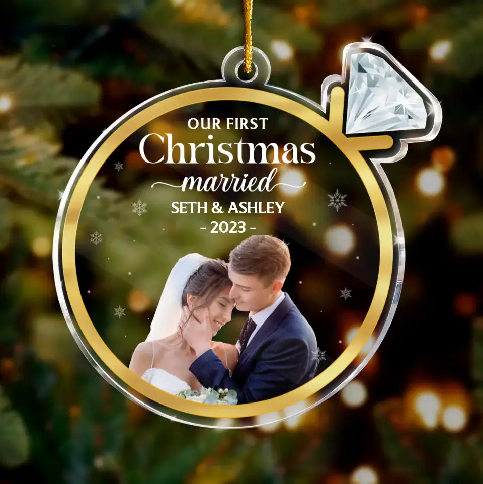 Personalized Couple Acrylic Ornament - Upload Photo - Christmas Gift For Couple - Our First Christmas Married