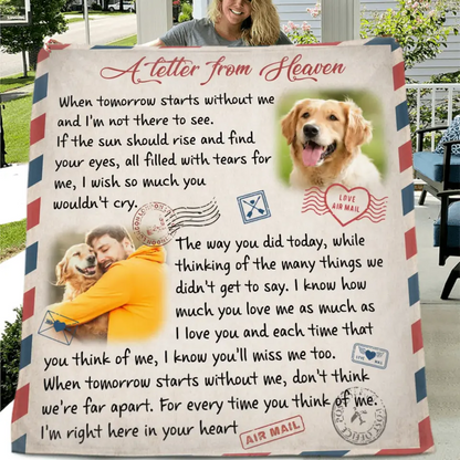 Personalized Memorial Pet Fleece Throw Blanket & Quilt - Upload Photo - Memorial Gift Idea For Pet Owners - A Letter From Heaven