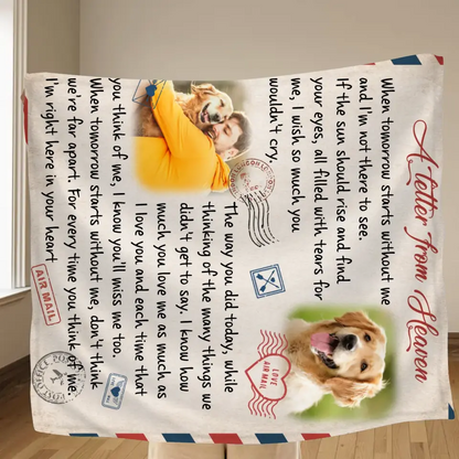 Personalized Memorial Pet Fleece Throw Blanket & Quilt - Upload Photo - Memorial Gift Idea For Pet Owners - A Letter From Heaven