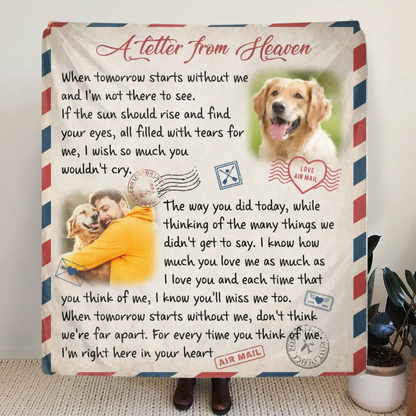 Personalized Memorial Pet Fleece Throw Blanket & Quilt - Upload Photo - Memorial Gift Idea For Pet Owners - A Letter From Heaven