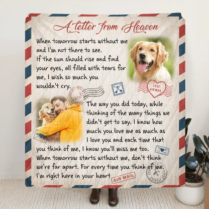 Personalized Memorial Pet Fleece Throw Blanket & Quilt - Upload Photo - Memorial Gift Idea For Pet Owners - A Letter From Heaven