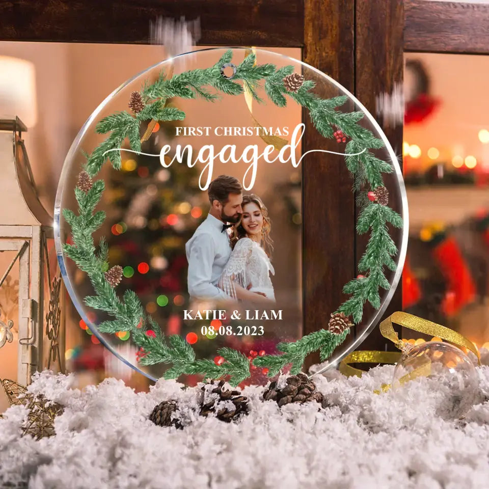 Personalized Couple Circle Acrylic Ornament - Upload Photo - Christmas Gift Idea For Couple - First Christmas Engaged