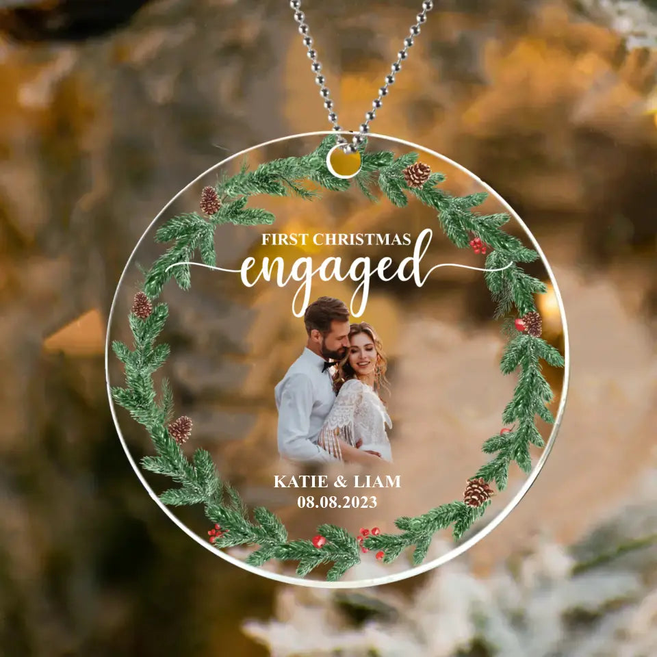 Personalized Couple Circle Acrylic Ornament - Upload Photo - Christmas Gift Idea For Couple - First Christmas Engaged