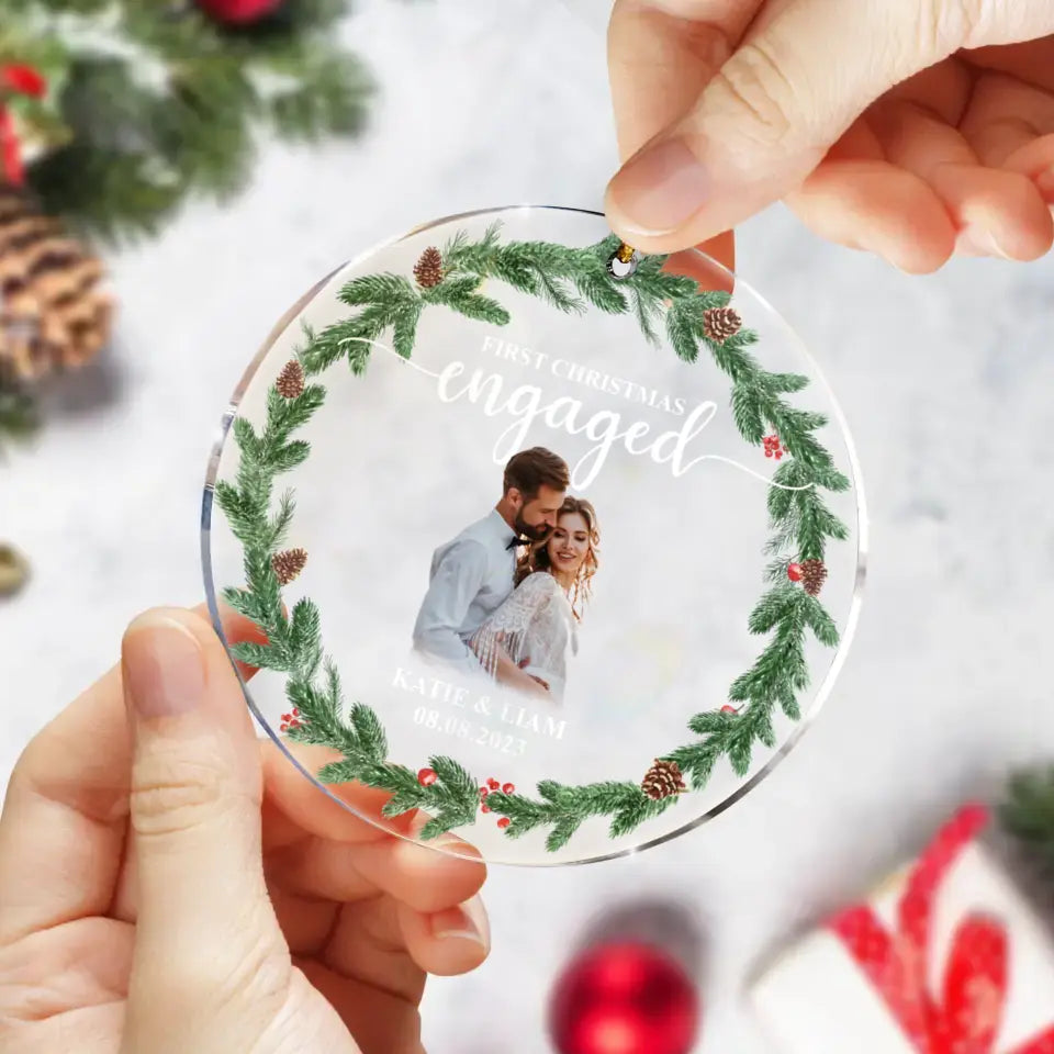 Personalized Couple Circle Acrylic Ornament - Upload Photo - Christmas Gift Idea For Couple - First Christmas Engaged