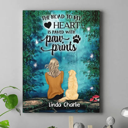 Personalized Memorial Dog Canvas - Up to 5 Dogs - Gift For Dog Lovers - The Road To My Heart Is Paved With Paw Prints