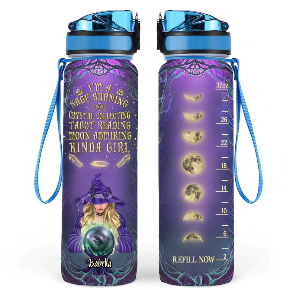 Personalized Witch Water Tracker Bottle - Gift Idea for Witch Lovers - I'm A Sage Burning Crystal Collecting