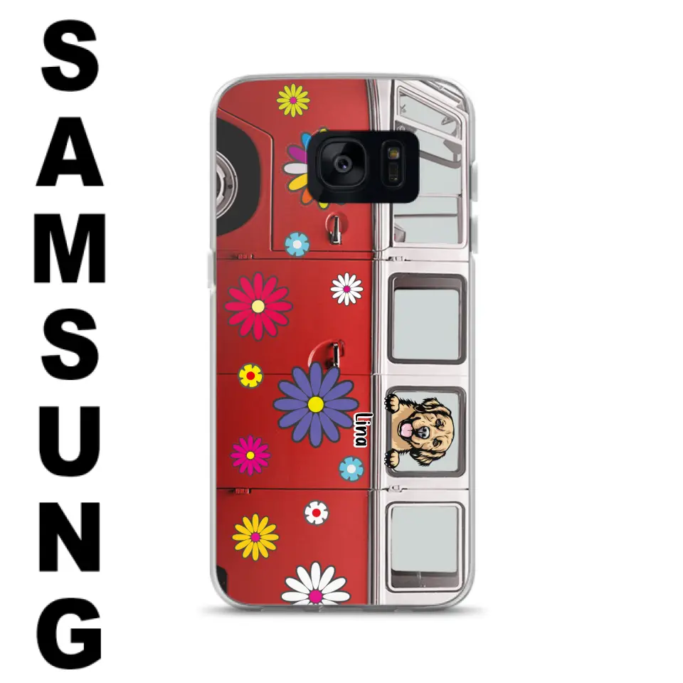 Personalized Campervan Hippie And Pet Phone Case - Up to 3 Pets - Gift Idea For Dog/Cat Lover - Case For iPhone And Samsung