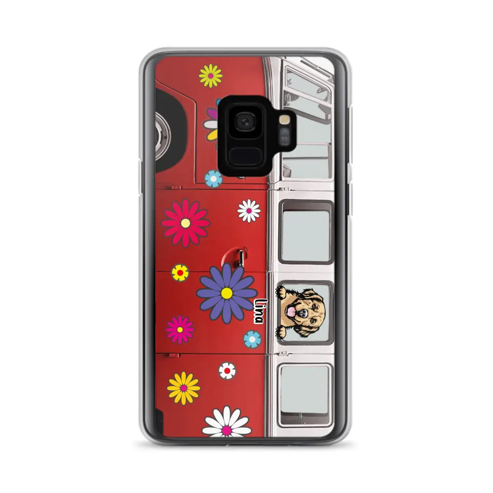 Personalized Campervan Hippie And Pet Phone Case - Up to 3 Pets - Gift Idea For Dog/Cat Lover - Case For iPhone And Samsung