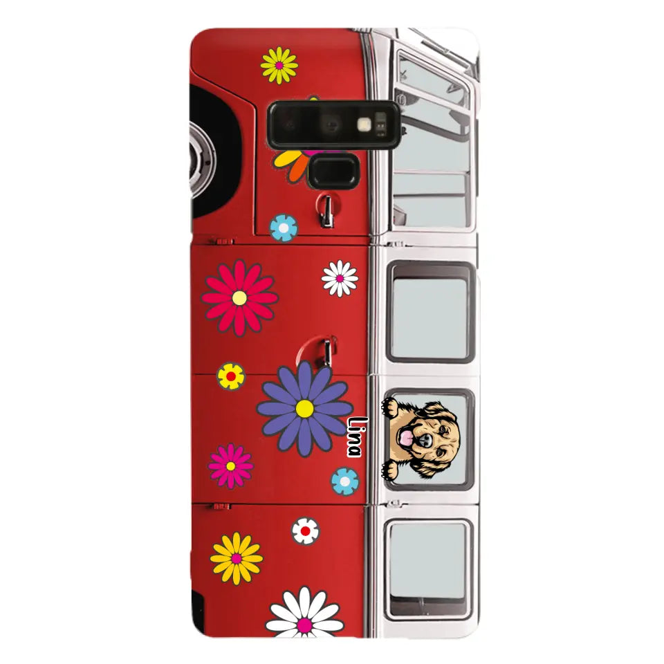 Personalized Campervan Hippie And Pet Phone Case - Up to 3 Pets - Gift Idea For Dog/Cat Lover - Case For iPhone And Samsung