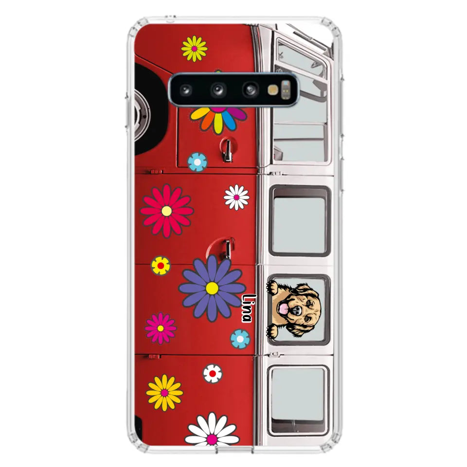Personalized Campervan Hippie And Pet Phone Case - Up to 3 Pets - Gift Idea For Dog/Cat Lover - Case For iPhone And Samsung