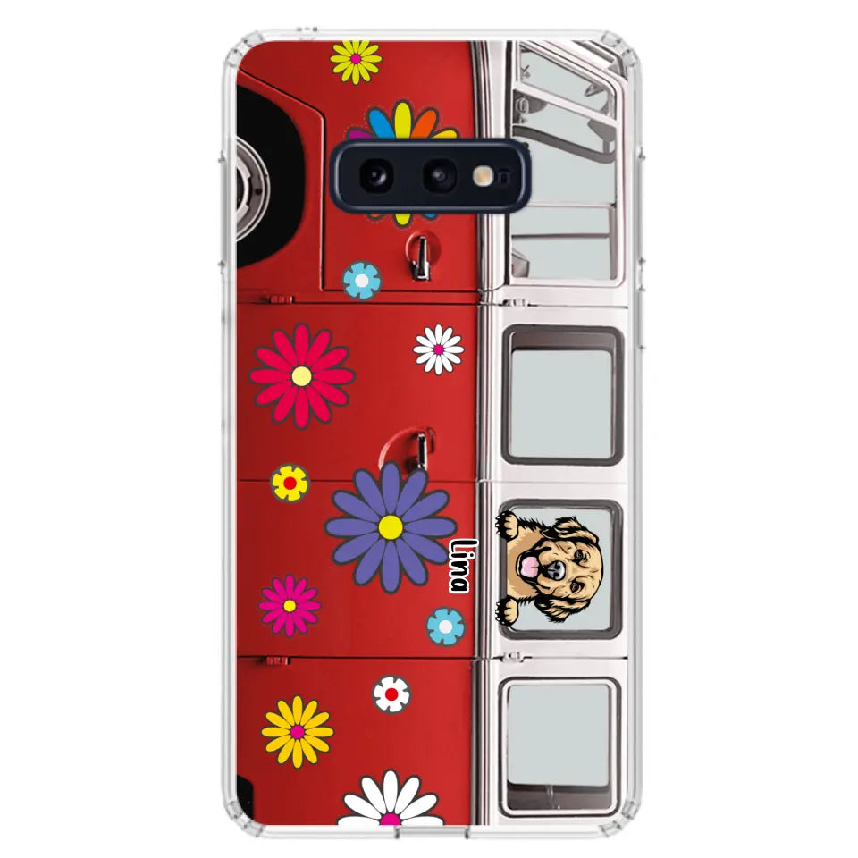 Personalized Campervan Hippie And Pet Phone Case - Up to 3 Pets - Gift Idea For Dog/Cat Lover - Case For iPhone And Samsung