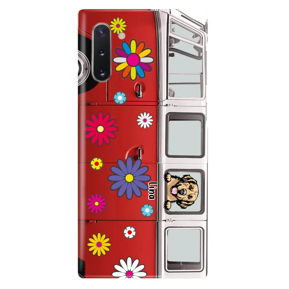 Personalized Campervan Hippie And Pet Phone Case - Up to 3 Pets - Gift Idea For Dog/Cat Lover - Case For iPhone And Samsung