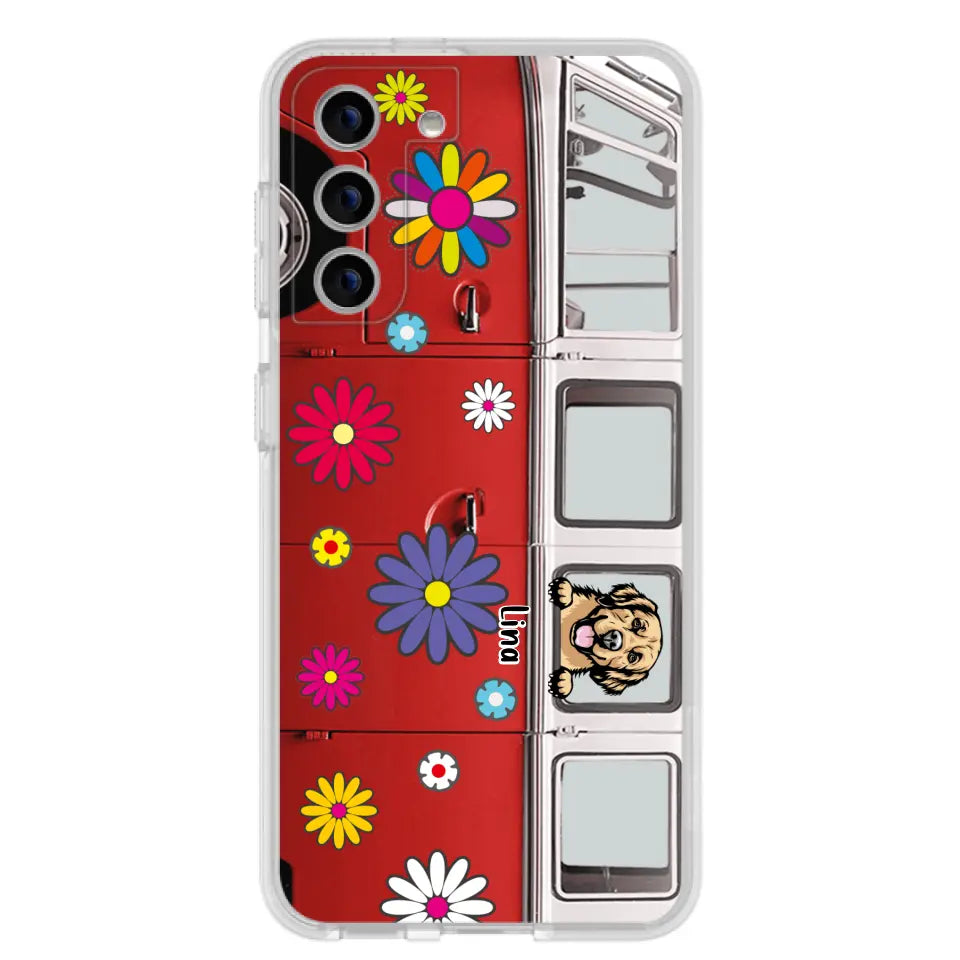 Personalized Campervan Hippie And Pet Phone Case - Up to 3 Pets - Gift Idea For Dog/Cat Lover - Case For iPhone And Samsung