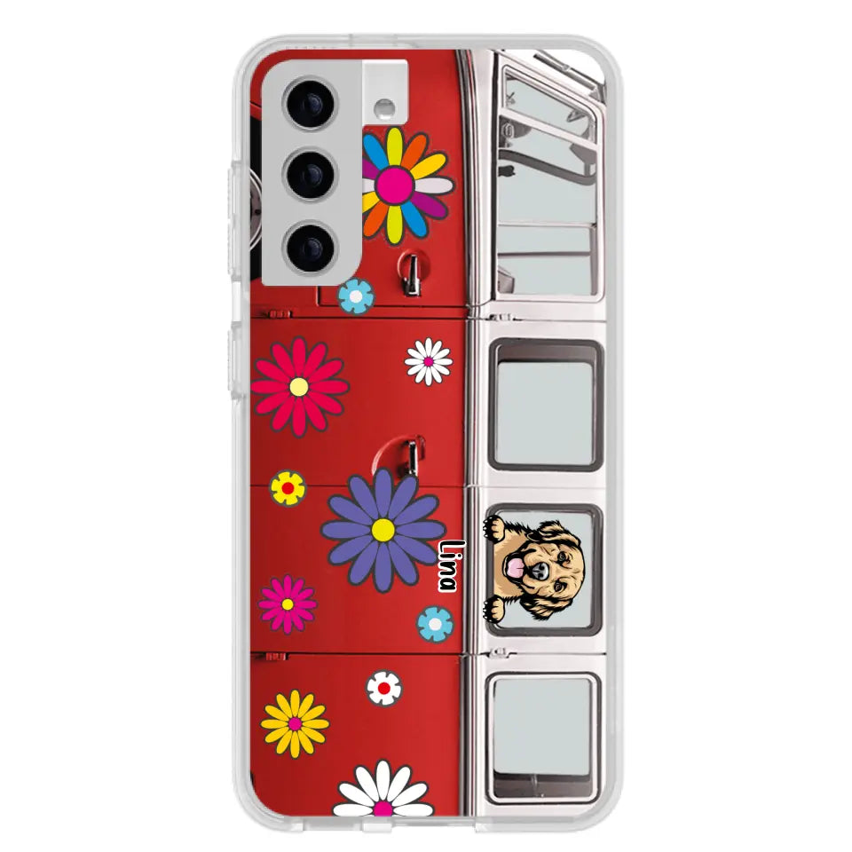Personalized Campervan Hippie And Pet Phone Case - Up to 3 Pets - Gift Idea For Dog/Cat Lover - Case For iPhone And Samsung