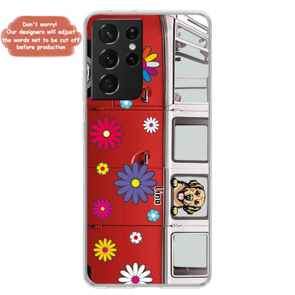 Personalized Campervan Hippie And Pet Phone Case - Up to 3 Pets - Gift Idea For Dog/Cat Lover - Case For iPhone And Samsung