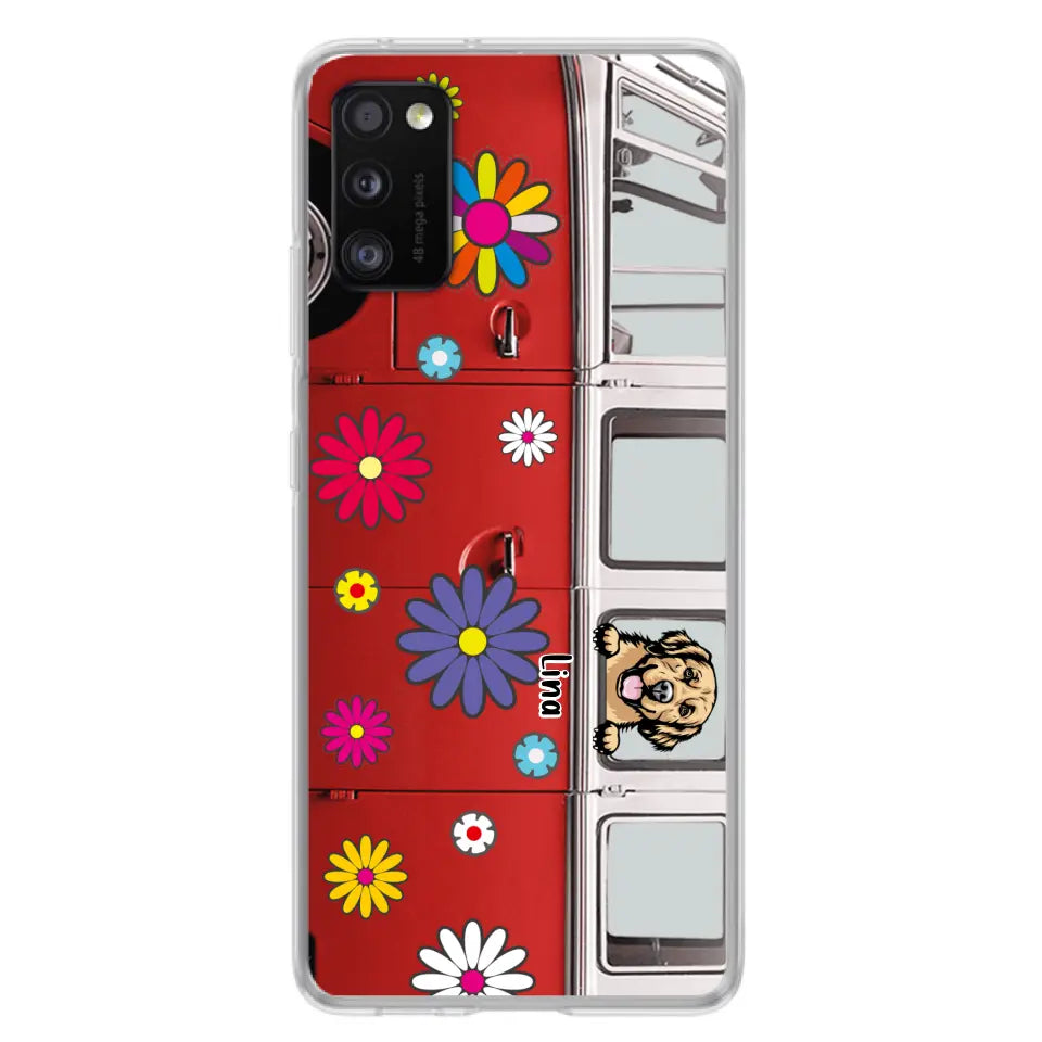 Personalized Campervan Hippie And Pet Phone Case - Up to 3 Pets - Gift Idea For Dog/Cat Lover - Case For iPhone And Samsung