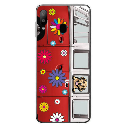 Personalized Campervan Hippie And Pet Phone Case - Up to 3 Pets - Gift Idea For Dog/Cat Lover - Case For iPhone And Samsung