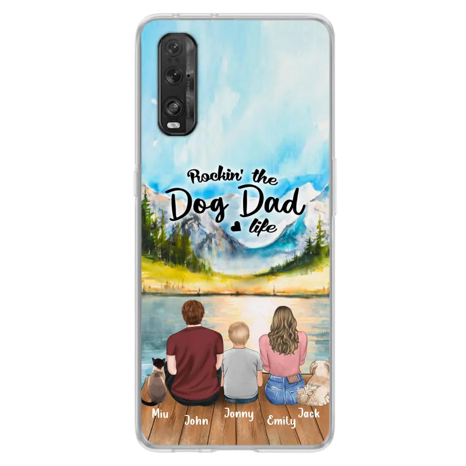 Personalized Pet Couple Phone Case - Parent With 1 Kid And 2 Pets - Case For Xiaomi, Oppo And Huawei