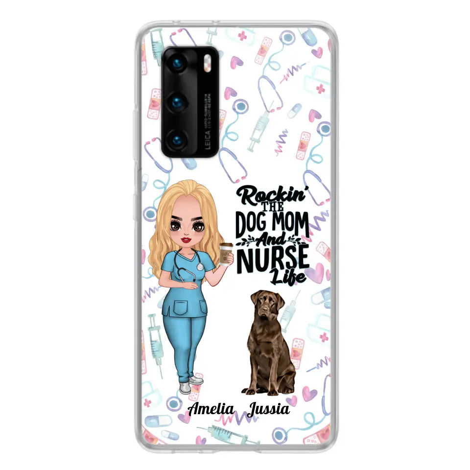 Personalized Nurse Dog Mom Phone Case - Up to 5 Dogs - Gift Idea For Dog Lover - Rockin' The Dog Mom And Nurse Life - Case For Xiaomi, Oppo And Huawei