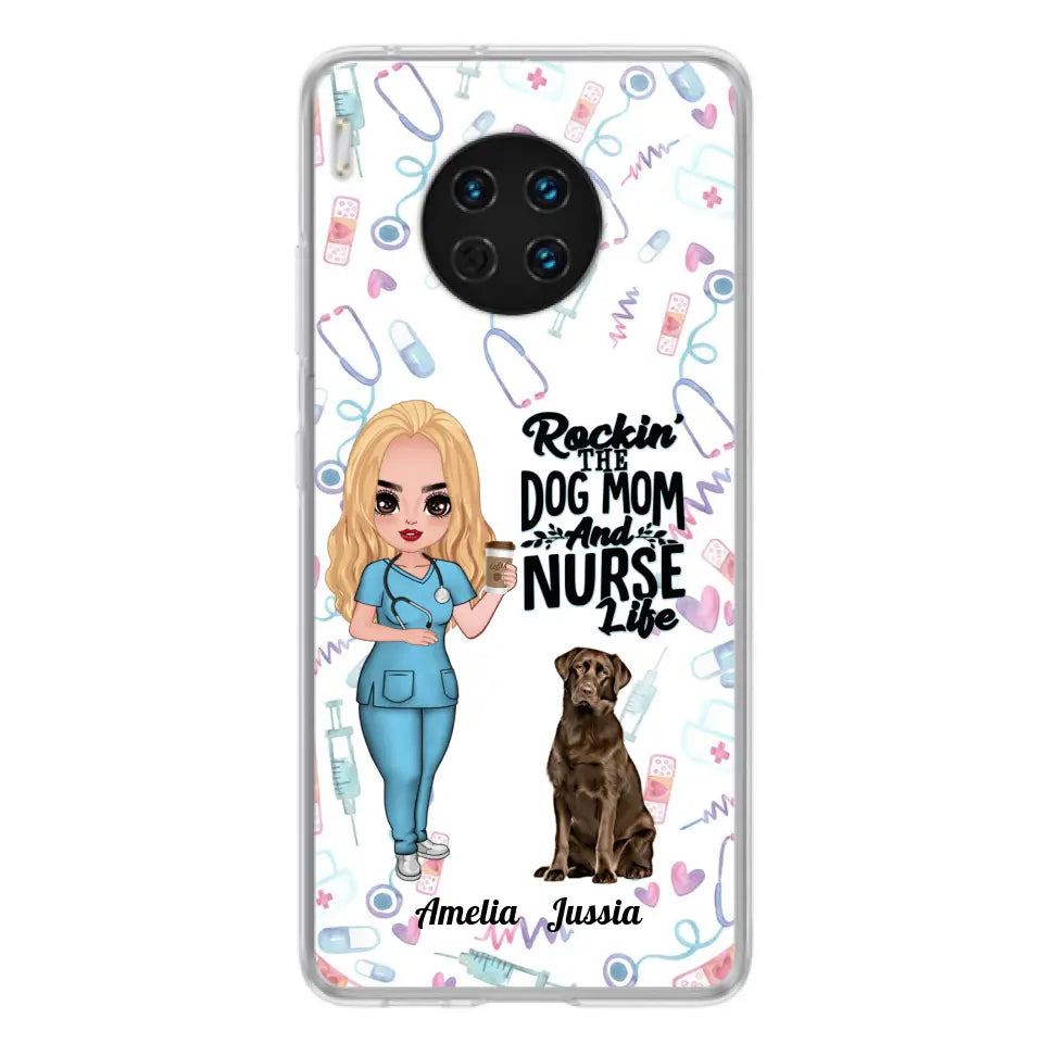 Personalized Nurse Dog Mom Phone Case - Up to 5 Dogs - Gift Idea For Dog Lover - Rockin' The Dog Mom And Nurse Life - Case For Xiaomi, Oppo And Huawei