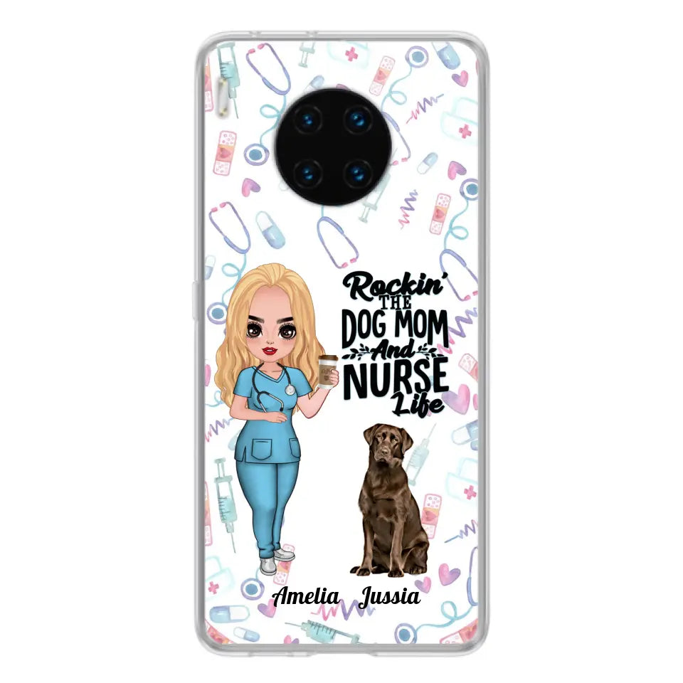Personalized Nurse Dog Mom Phone Case - Up to 5 Dogs - Gift Idea For Dog Lover - Rockin' The Dog Mom And Nurse Life - Case For Xiaomi, Oppo And Huawei