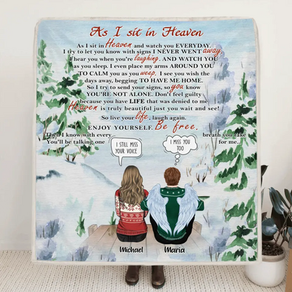 Personalized Memorial Blanket - Up to 4 People & 2 Pets - As I Sit In Heaven