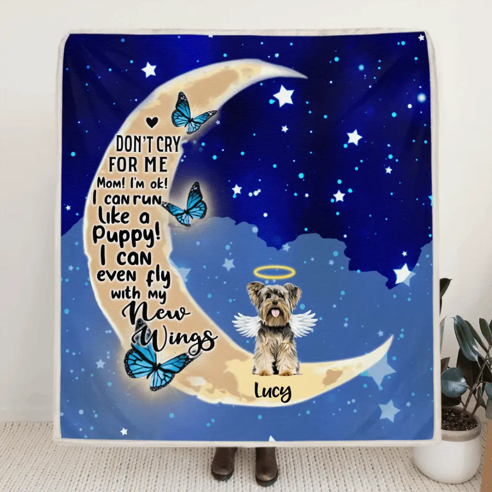 Personalized Dog Memorial Quilt/Fleece Blanket - Up to 4 Dogs - Memorial Gifr For Dog Lover - Don't Cry For Me Mom! I'm Ok!