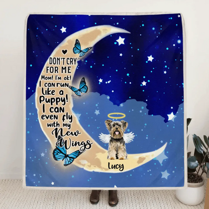 Personalized Dog Memorial Quilt/Fleece Blanket - Up to 4 Dogs - Memorial Gifr For Dog Lover - Don't Cry For Me Mom! I'm Ok!