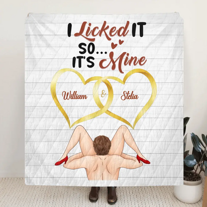 Personalized Couple Quilt/Fleece Throw Blanket - Gift Idea For Him/Her - I Licked It So It's Mine