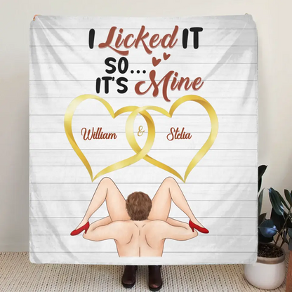 Personalized Couple Quilt/Fleece Throw Blanket - Gift Idea For Him/Her - I Licked It So It's Mine