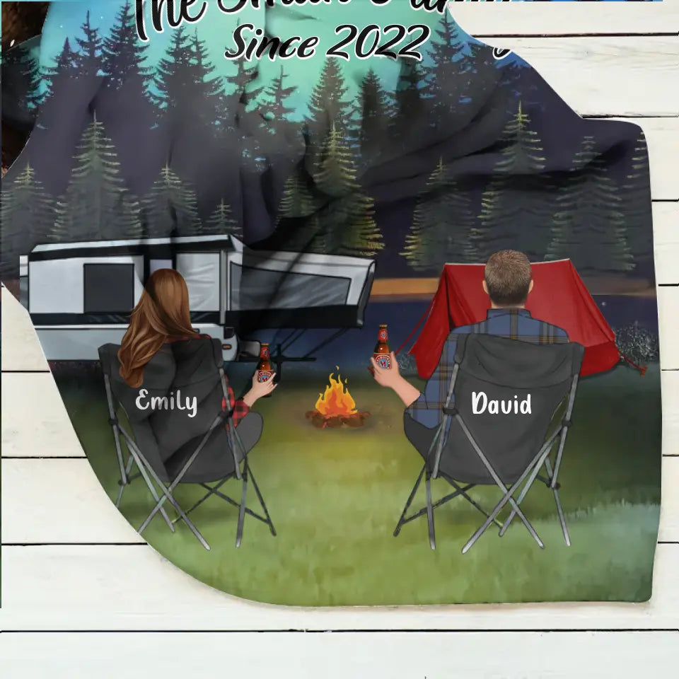 Personalized Camping Quilt/Fleece Throw Blanket - Gift Idea For Couple, Camping Lovers, Family - Up to 3 Kids, 3 Pets - The Family