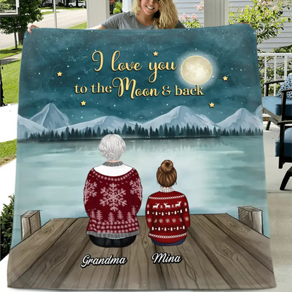 Personalized Grandma & Grandkids Fleece Throw Blanket/Quilt - Gift Idea For Grandma - Up To 6 Grandkids - I Love You To The Moon & Back