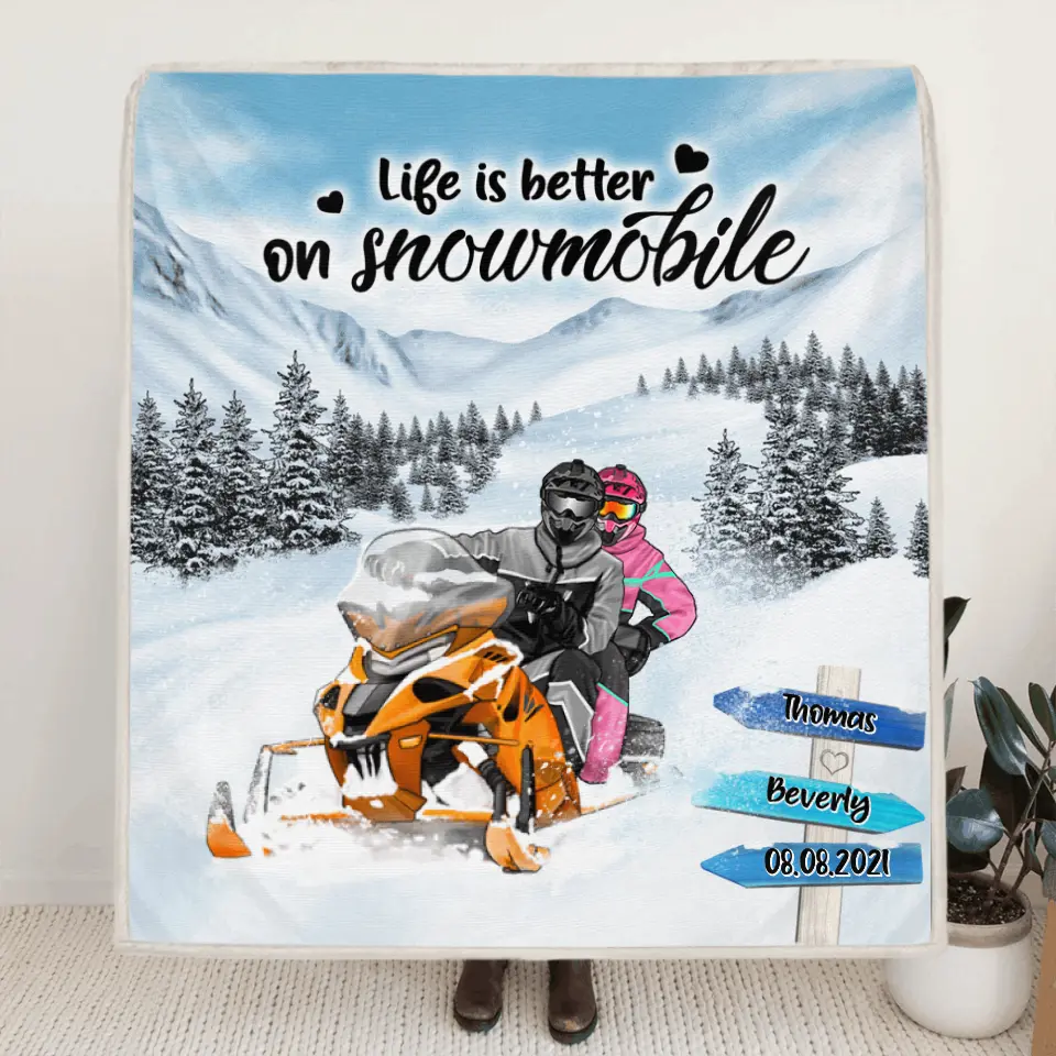 Personalized Snowmobile Quilt/Fleece Blanket/Pillow Cover - Best Gift For Couple - Life Is Better On Snowmobile