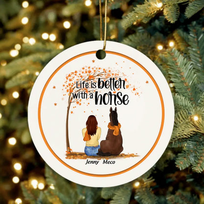 Personalized Horse Mom In Autumn Ornament - Girl With Up to 3 Horses - Best Gift For Horse Lover - Life Is Better With Horses