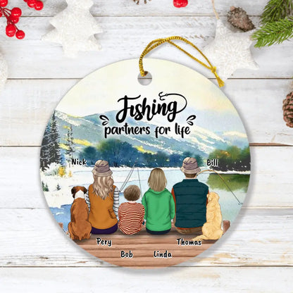 Personalized Fishing Ornaments - Parents with 2 Kids/Single Parent/Couple/Solo Man/Woman with Up to 4 Dogs - Best Gift For Fishing Lovers