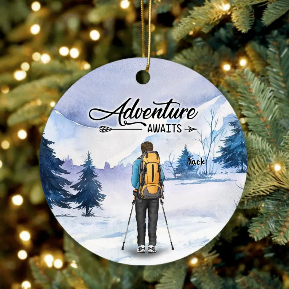 Personalized Winter Hiking Ornament - Best Gift For Hiking Lover - Adventure Awaits